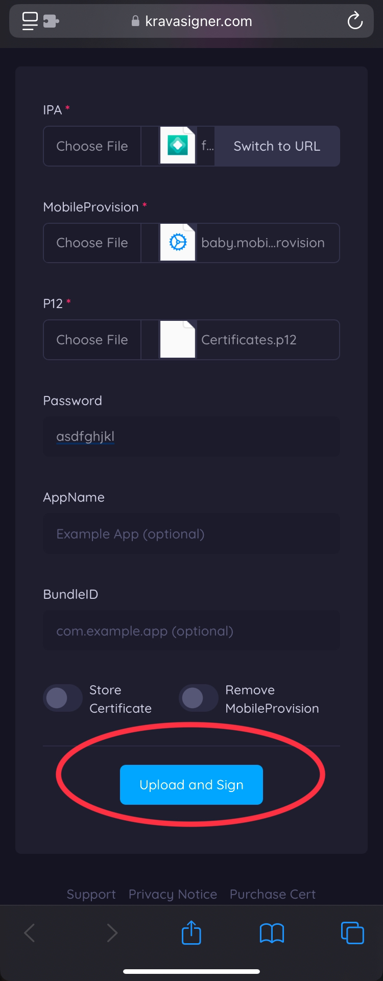 Upload and Sign
