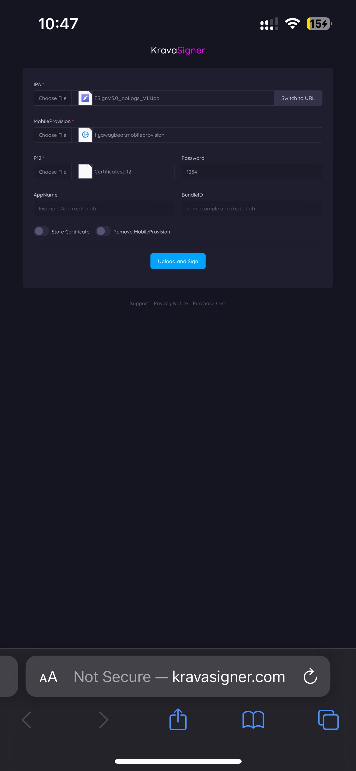kravasigner main Screen